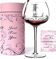 Personalized Monogram Wine Glass for Women - Custom Initial A-Z Gifts for Mom Wife Birthday Her (Letter L)