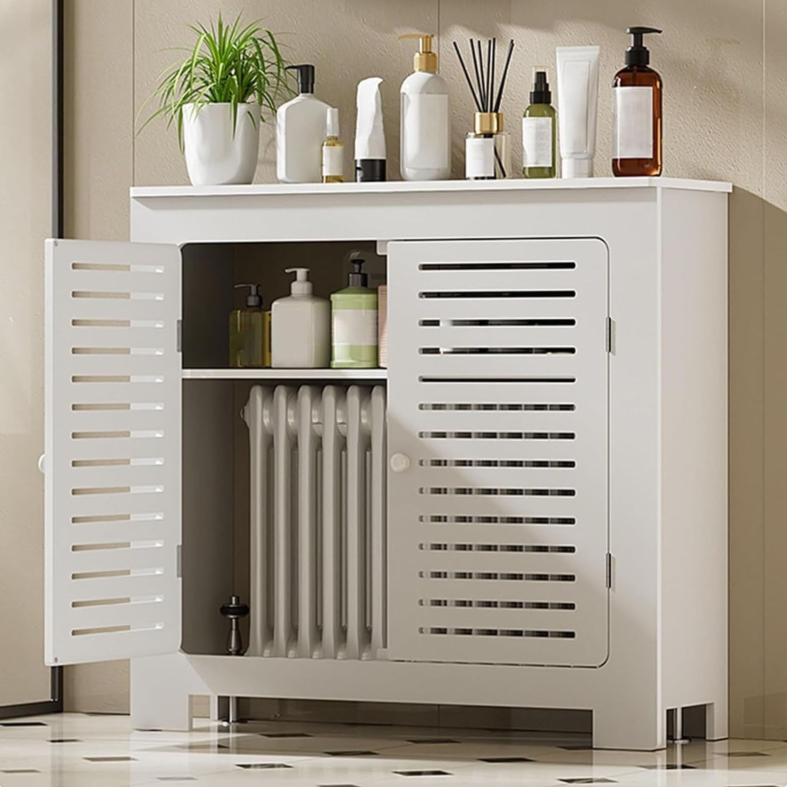 Osłona Grzejnika Żaluzjowy Grill Grzałka Boczna Szafka Grzewcza, 4-stronna Ukryj Zagracony Zawór Rurowy Szafka z Barierą Prywatności(39x31x10in/100x80x25cm)