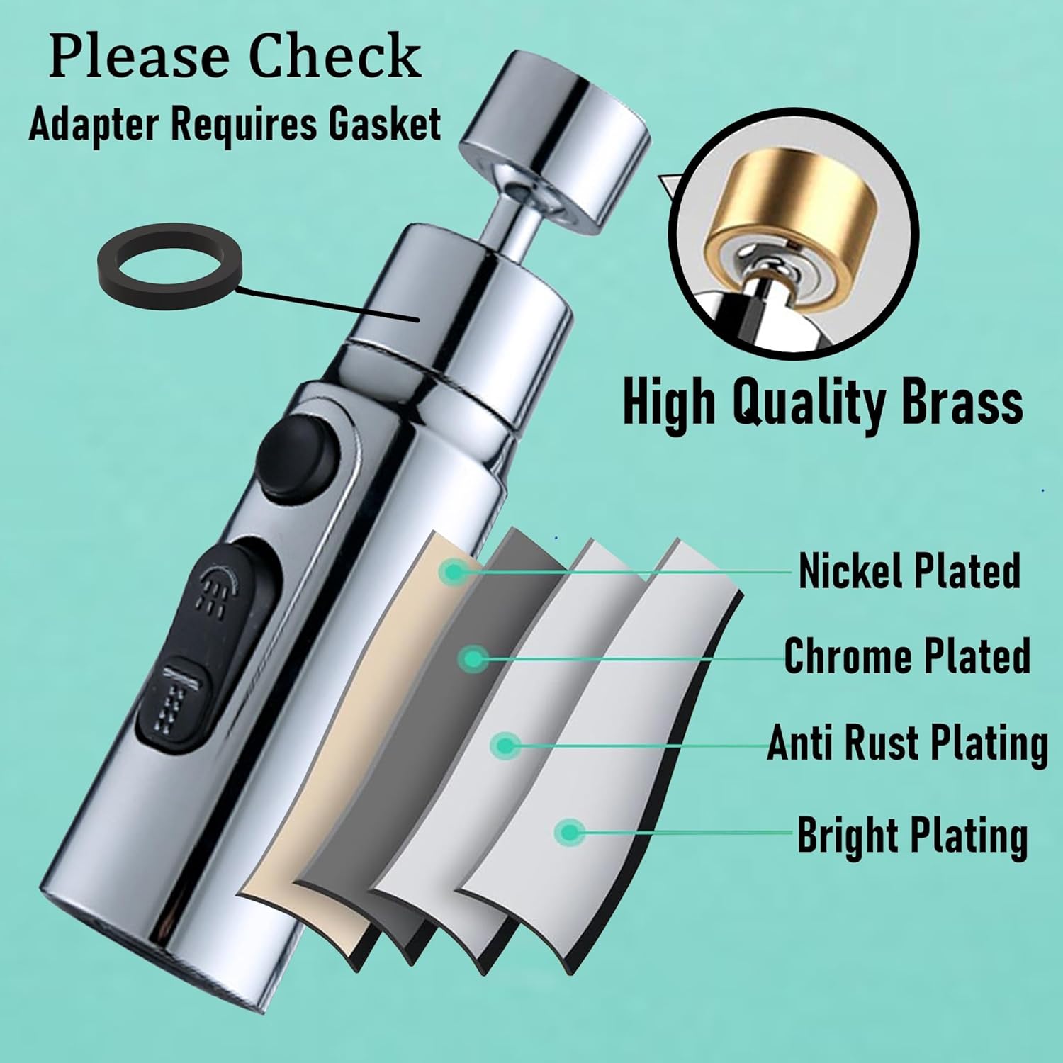 Kitchen Faucet Aerator Splash Proof Spout.3 Function Kitchen Tap Spray Head Attachment.360° Swivel Tap Extender for Kitchen Sink,Tap Accessories (long style)