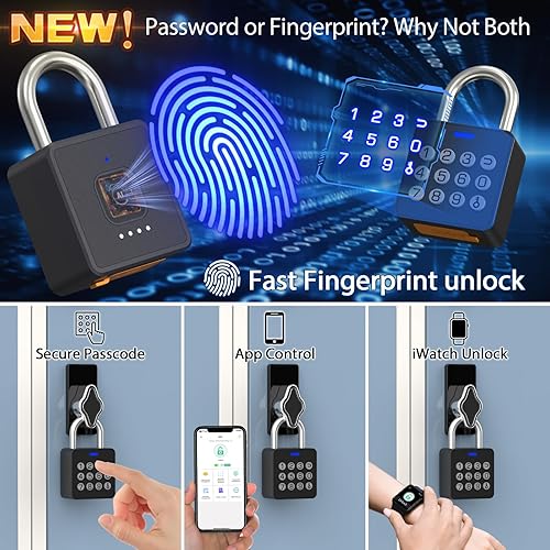 Miniatura 2 de Cerradura de combinación para casillero con huellas dactilares, bloqueo de huellas dactilares con código control de aplicación Bluetooth, bloqueo