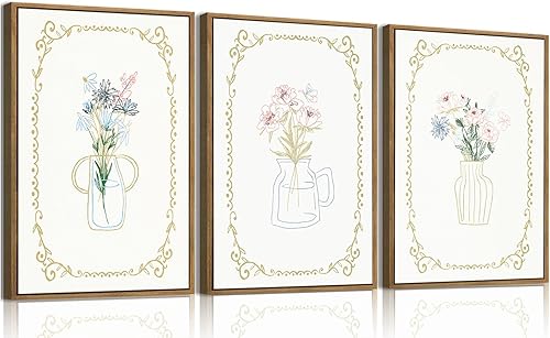Miniatura 14 de KISSFOX 3 piezas de lienzo de arte de pared de flores silvestres para decoración de pared, cuadros florales, pinturas botánicas, impresiones de