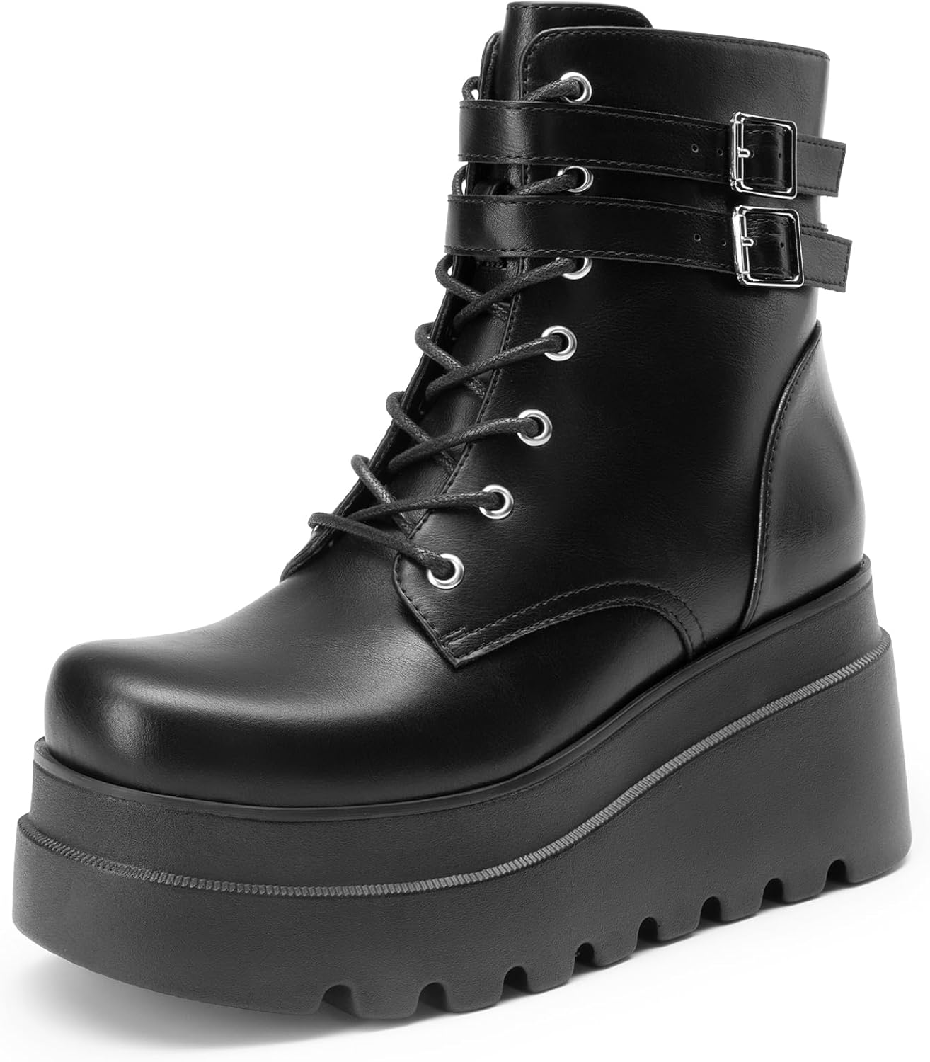 DREAM PAIRS Women Platform Combat Ankle Boots Goth Chunky High Heel Lace Up Motorcycle Booties