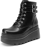 DREAMPAIRS Women's Goth Platform Combat Ankle Boots - Chunky 3.5" Heel Lace Up Motorcycle Booties