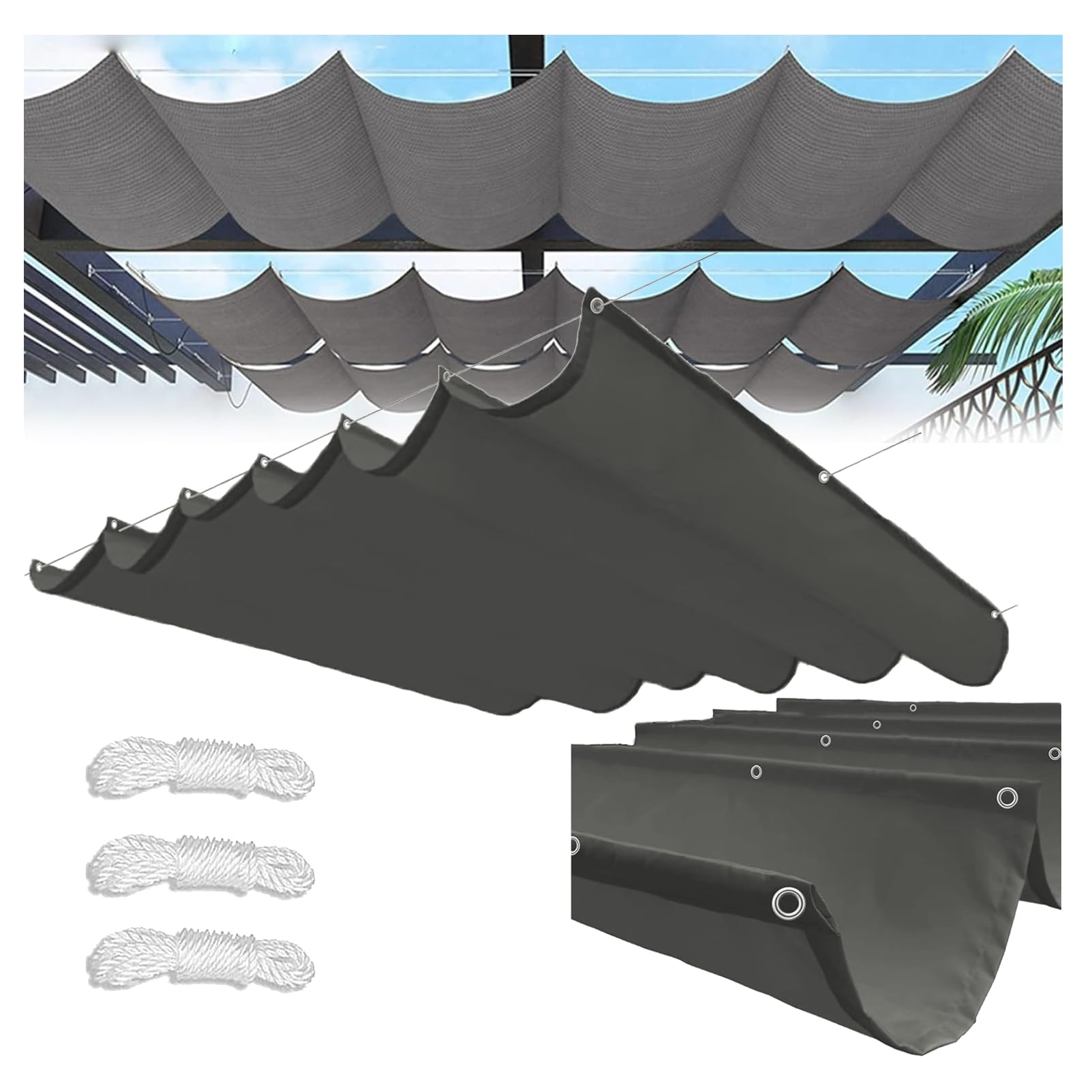 Voile d'ombrage rétractable pour terrasse couverte et repas d'été au frais