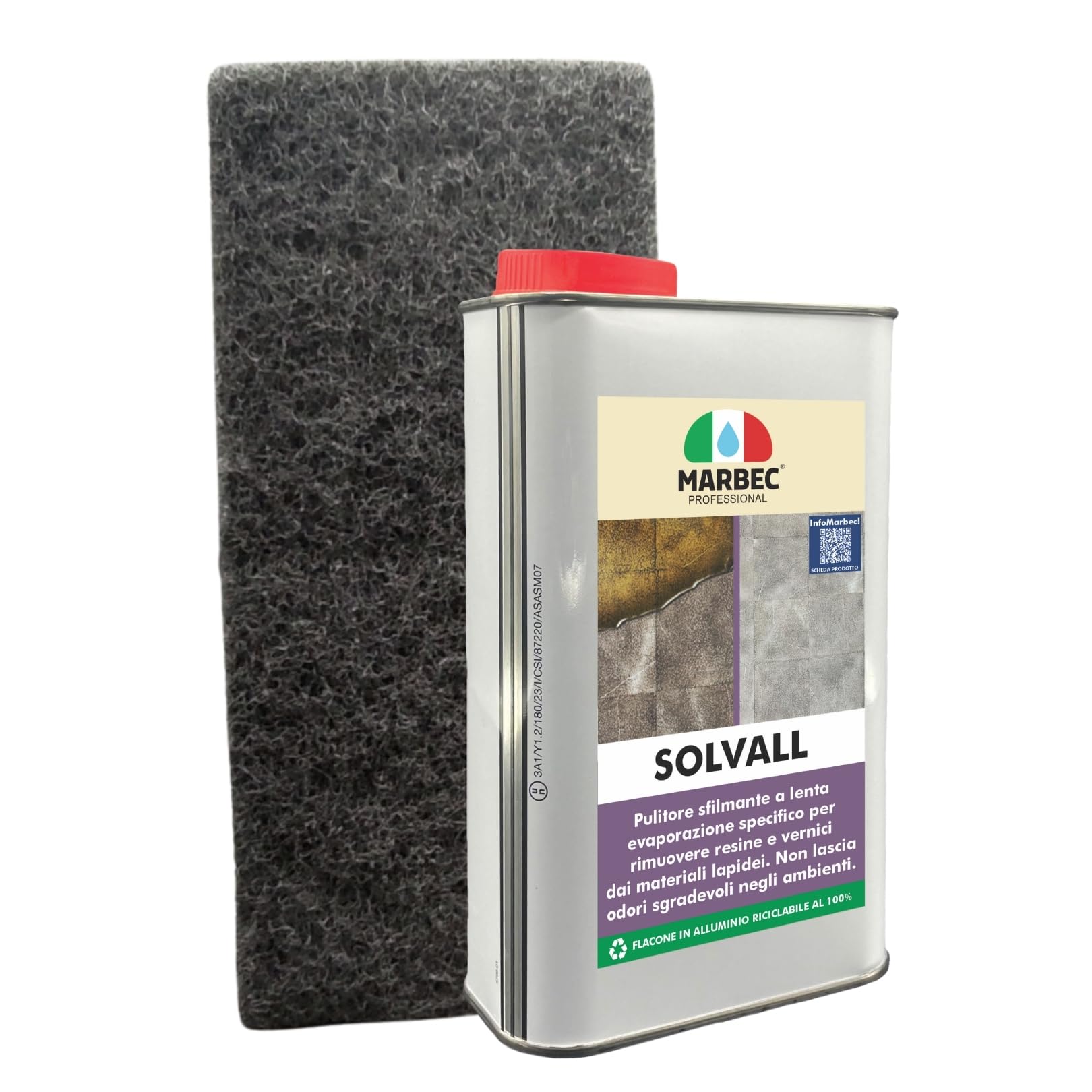 MARBEC SOLVALL 1LT+TAMPONE Pulitore sverniciatore sfilmante per materiali lapidei