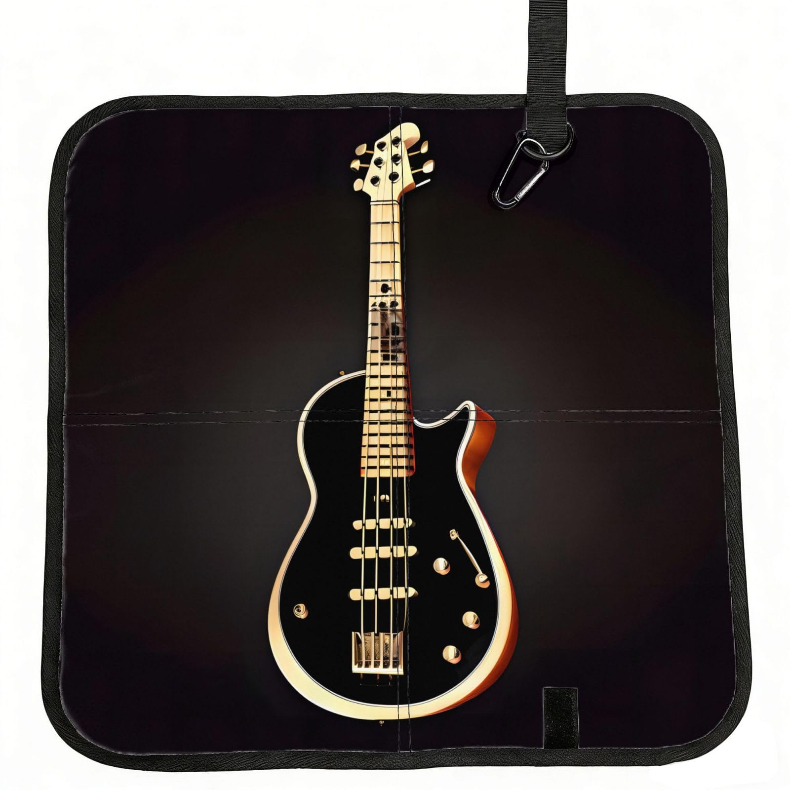 MROWYC Black Guitar Printed Foldable Seat Cushion - Portable with Carabiner, for Stadium, Camping, Hiking