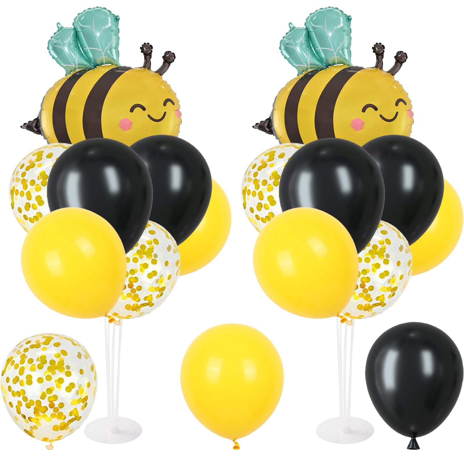 Bee Balloons with 2 Set Balloon Stand Kits, Yellow/White/Gold Confetti Balloons for Decor, Bee Party Decorations, Happy Bee Day, Bee Themed Birthday