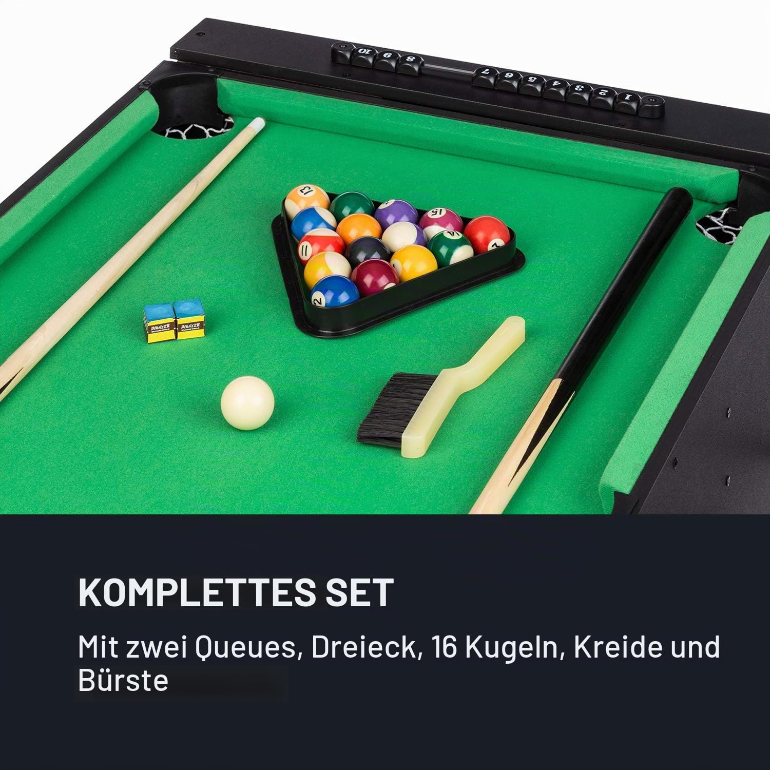 Klarfit Spin 2-in-1 Multifunktionstisch, Billardtisch 105 x 58 cm/grüne Bespannung, Tischkicker inklusive Spielzubehör, Spin-Funktion: drehbarer Tischl