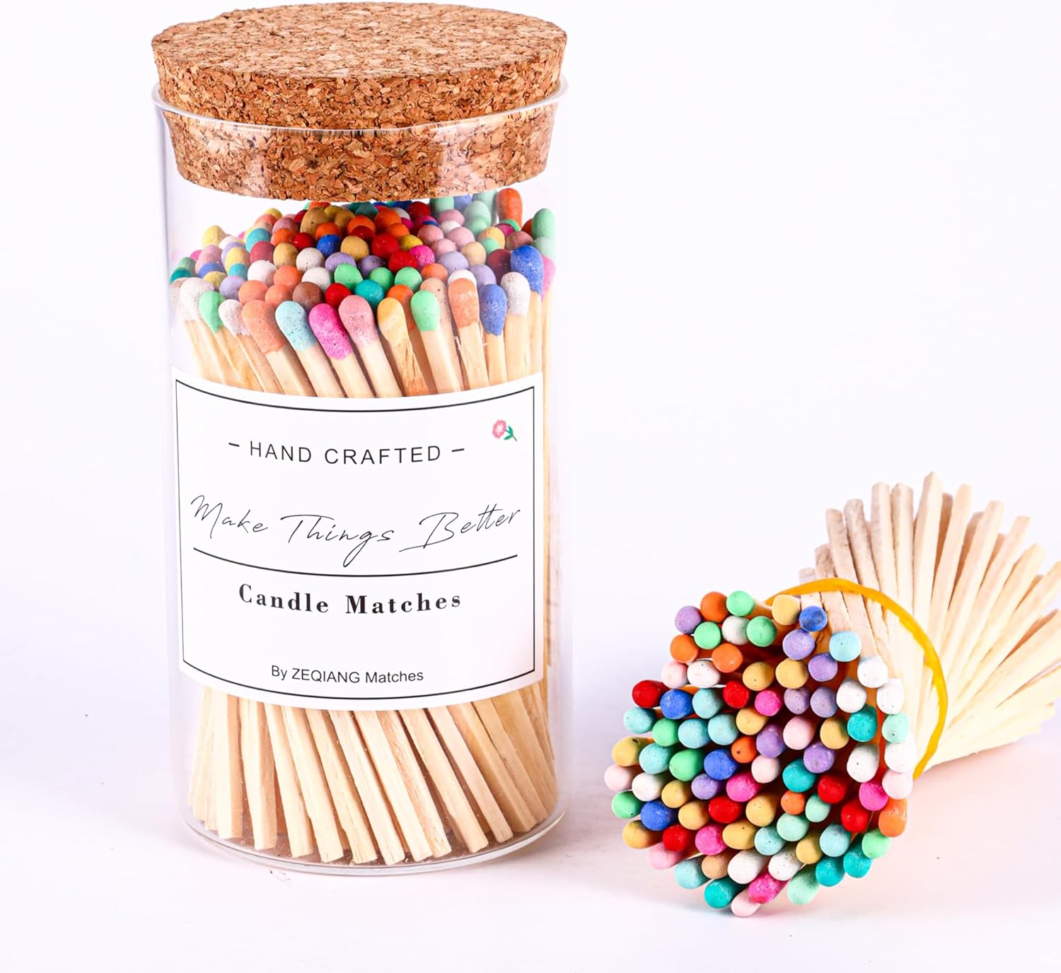 150Pcs 4'' Rainbow Matches in a Jar with Striker, Glass