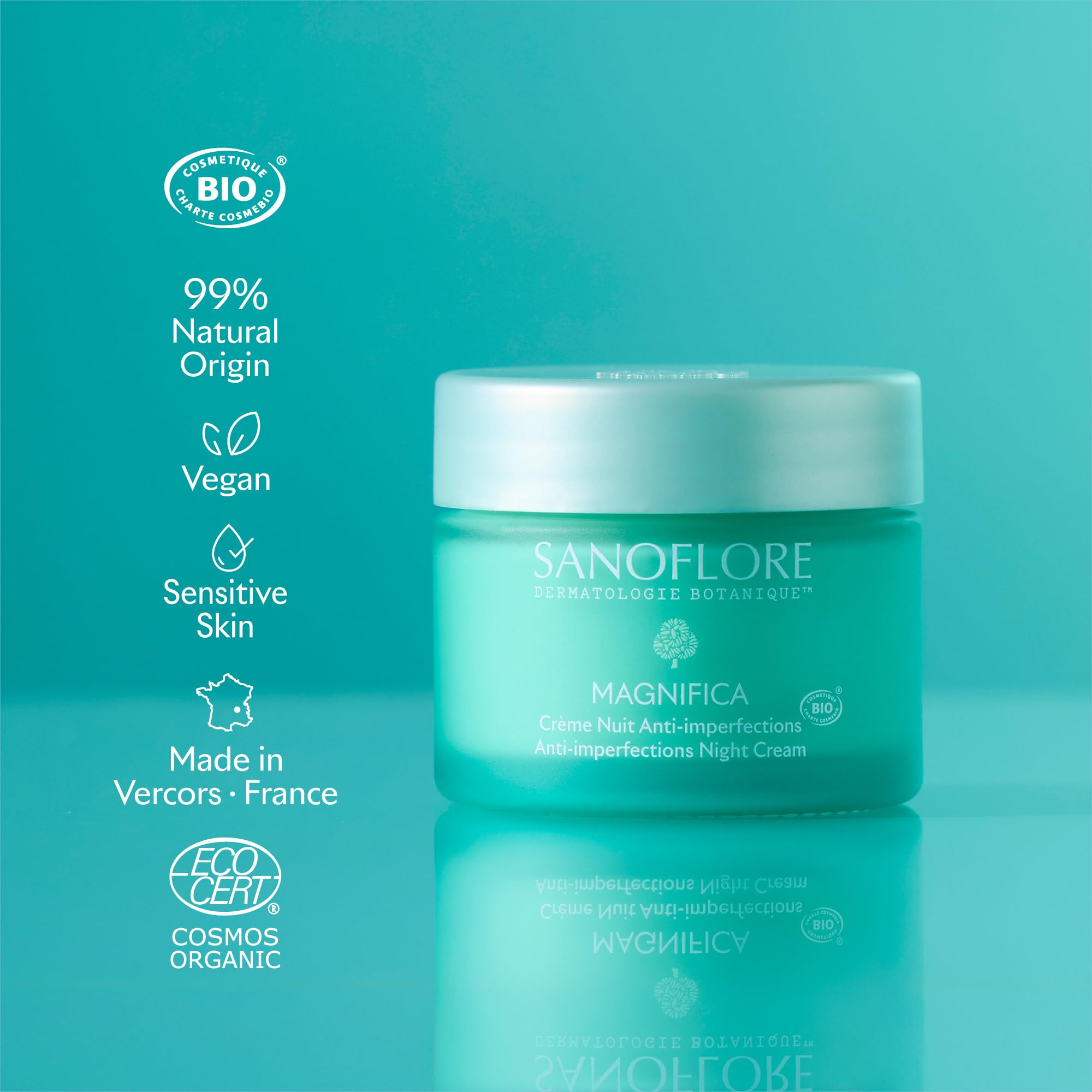 Sanoflore – Magnifica – Crème nuit anti-imperfections puissante – Réduit boutons, points noirs et brillances – Peau lissée et purifiée au réveil – bio - 50 ml