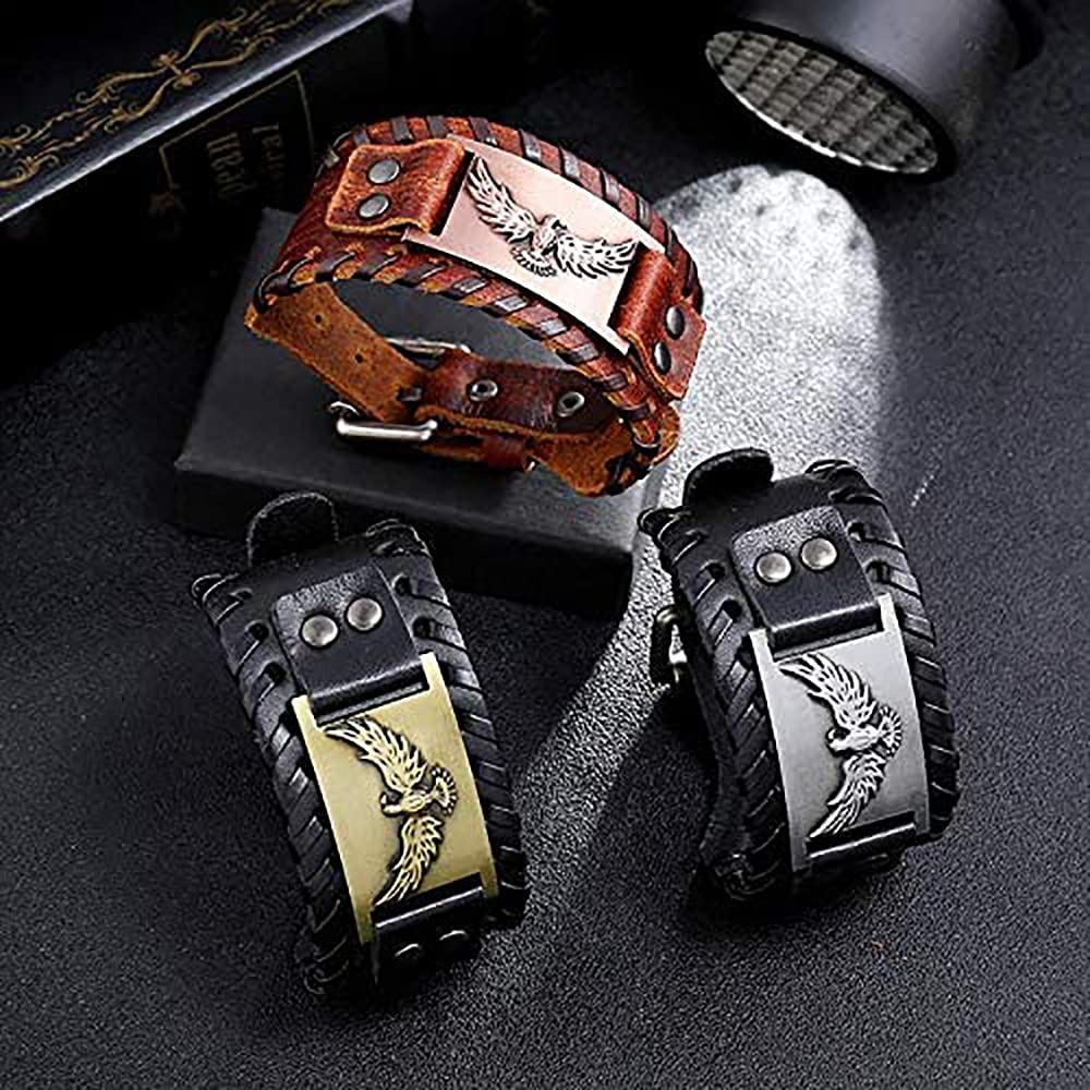 YDYDTTKD Pulseras para Hombres y Mujeres Brazalete Vintage Pulsera única nórdica Amuleto Hebilla Ajustable Joyería pagana de Cuero de/a