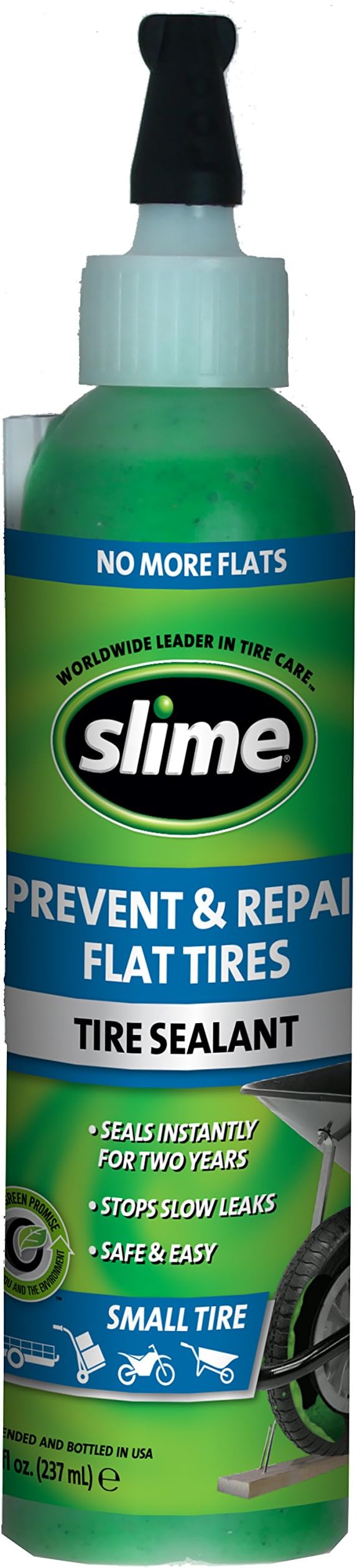 Slime 10007 Flat Tire Puncture Repair Sealant, Prevent and Repair, Small Tubeless Tires, Non-Toxic, eco-Friendly, 8 oz Bottle