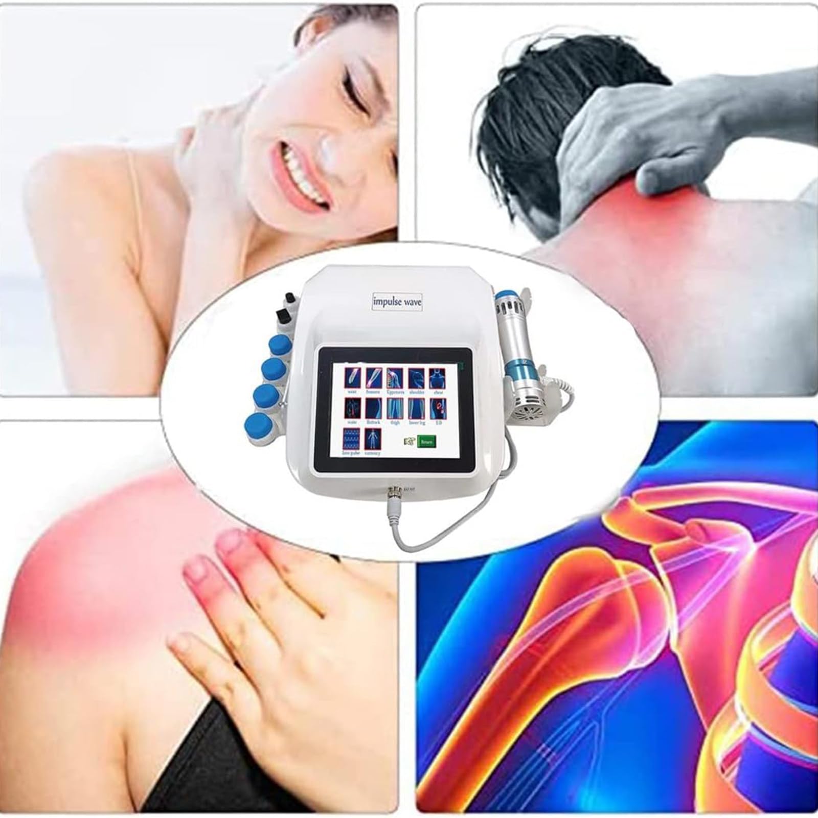 Macchina per Terapia ad Onde d'urto extracorporea, Macchina per Terapia ad Onde d'urto ED con 5 testine massaggianti, Strumento Multifunzione per Fisioterapia stimolatore Muscolare