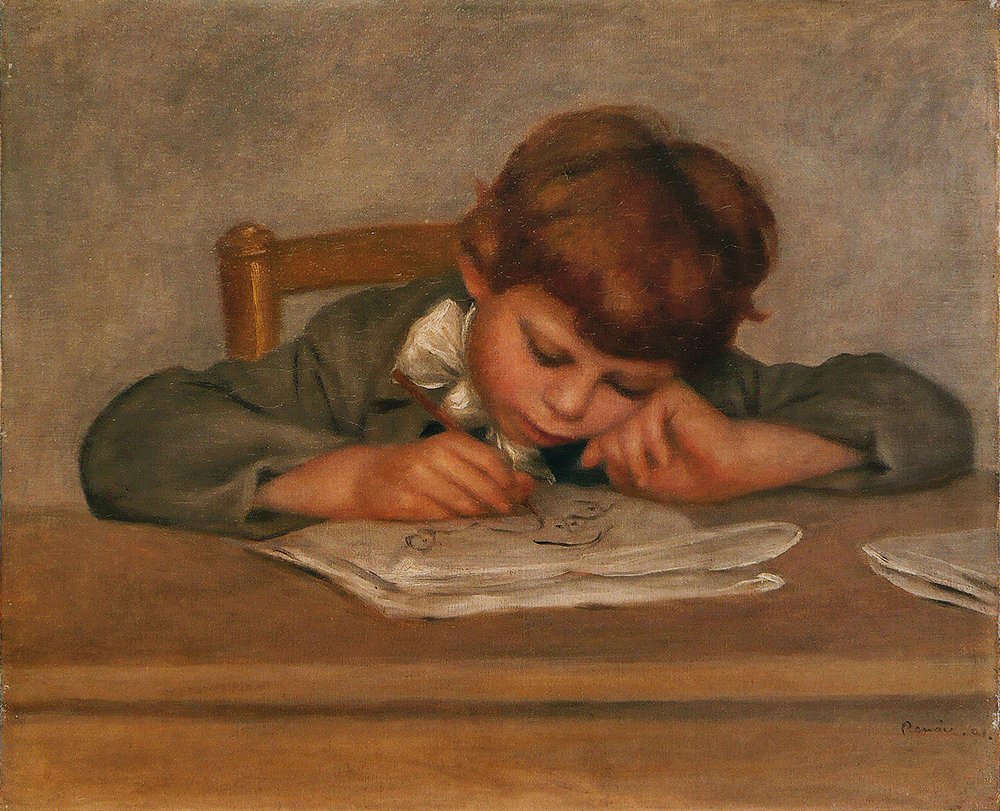 Impression Jean Renoir dessinant de Pierre-Auguste Renoir - Une œuvre d'art pleine de tendresse
