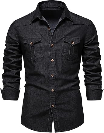 Men's Denim Shirts Regular Fit Cotton Long Sleeve Shirt