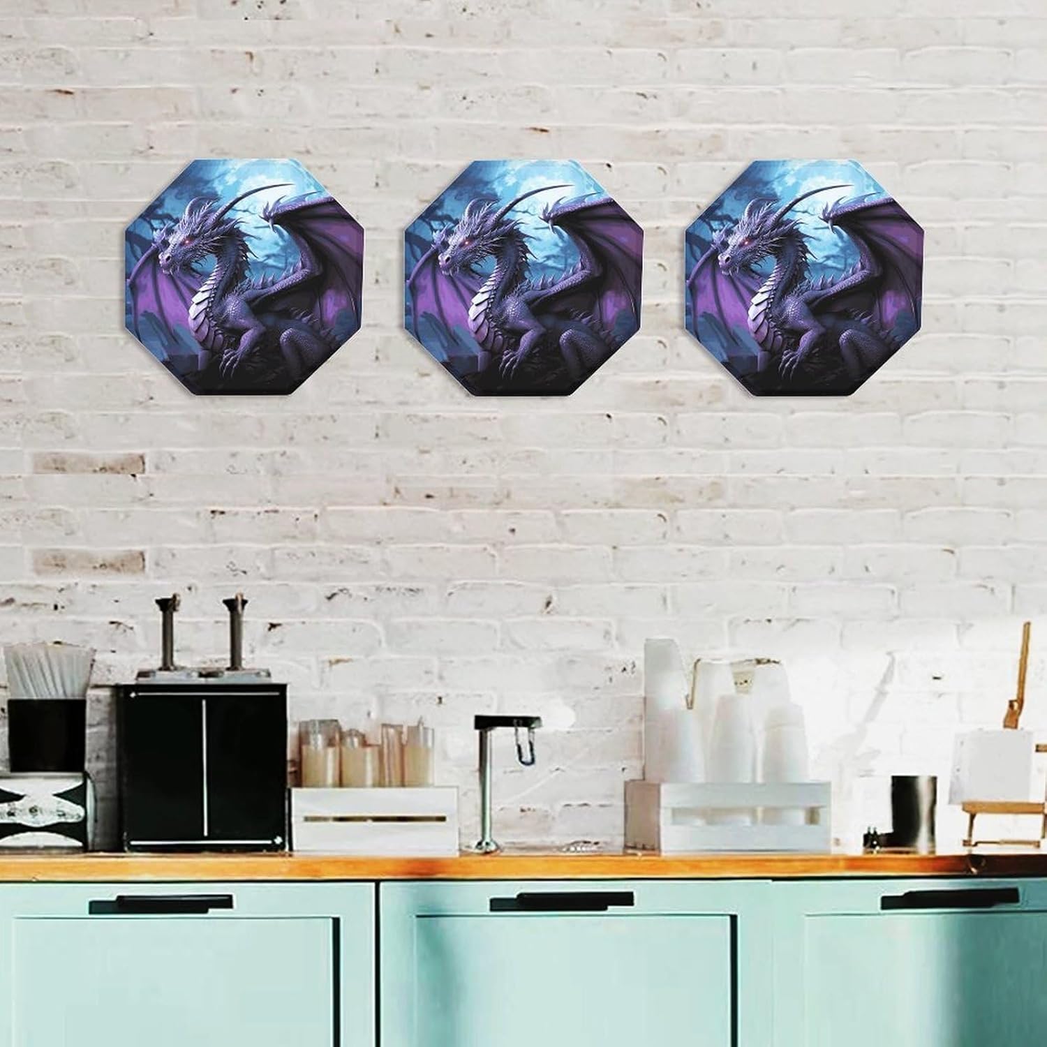 Ctagon Metal Sign for Home, Modern Display Plate for Kitchen, Purple Dragon Purple Moon Plates Accent Hanging Wall Decorations 3PCS for Living Room, Bedroom, Hallway, Hotel