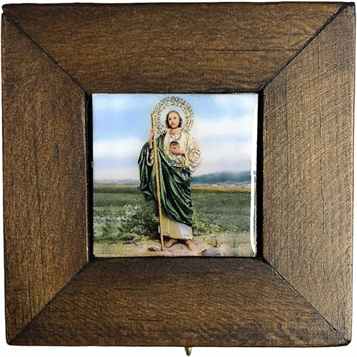 Miniatura 2 de Gigi's Classy Kids Caja cuadrada de madera de San Judas, regalo religioso, rosario, baratija, recuerdo, caja de madera San Judas (pequeña (2 34 x 2