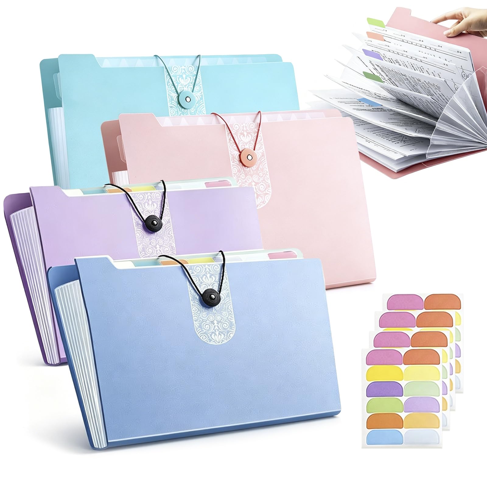Expanding File Folder, 4 Pcs Floral Printed Accordion Document Organizer