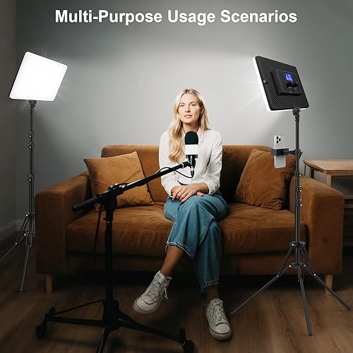 Miniatura 5 de Paquete de 2 luces LED de video con soporte de trípode de 63 pulgadas, kit de iluminación de fotografía bicolor de 20 W, regulable 2500-8500K luz de