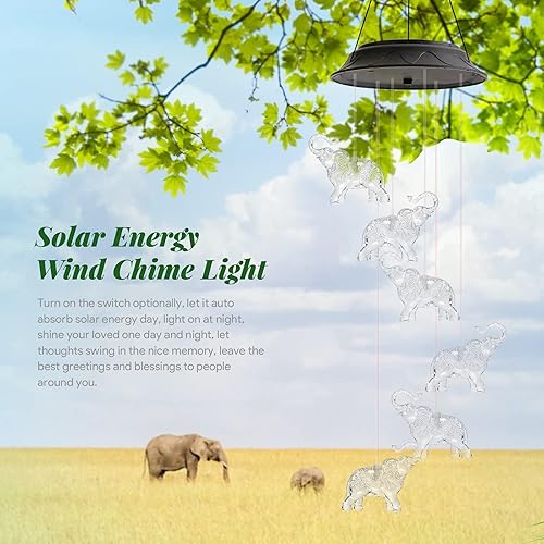 Miniatura 3 de Campanillas de viento solares, 2 carillones de viento LED automáticos que cambian de color, elefante/metal plateado, carillón de viento decorativo
