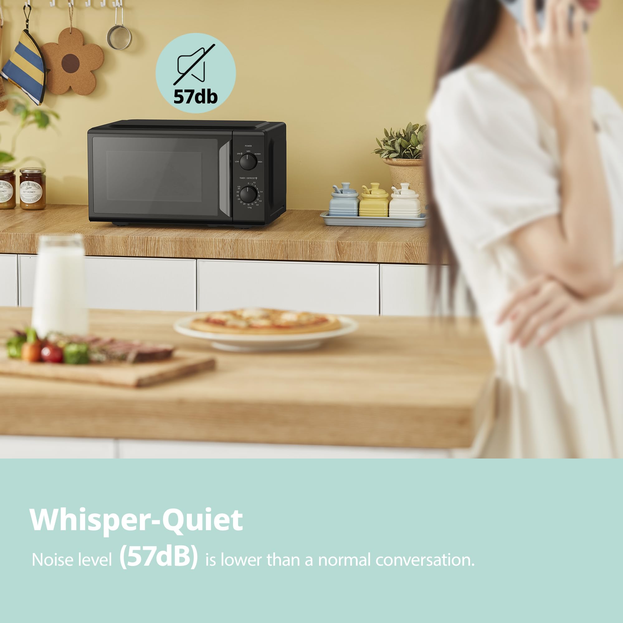 COMFEE' 19L 700W Black and Mirror Mini Microwave Oven, Compact Design, InverTech and Quick Defrost Function, 5 Cooking Power Levels with Kitchen Manual Timer - Mirror Design CMO-MP012ND(MB) — view 7