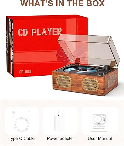 Miniatura 9 de Reproductor de CD portátil para el hogar, reproductores de CD Bluetooth retro recargables, transmisión inalámbrica Boombox de escritorio con