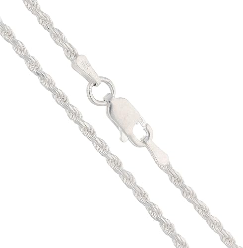Miniatura 4 de Collar de cadena de plata de ley con corte de diamante de 0.079 pulgadas (longitud 14, 16, 18, 20, 22, 24, 26, 28, 30, 32, 34, 36 pulgadas)