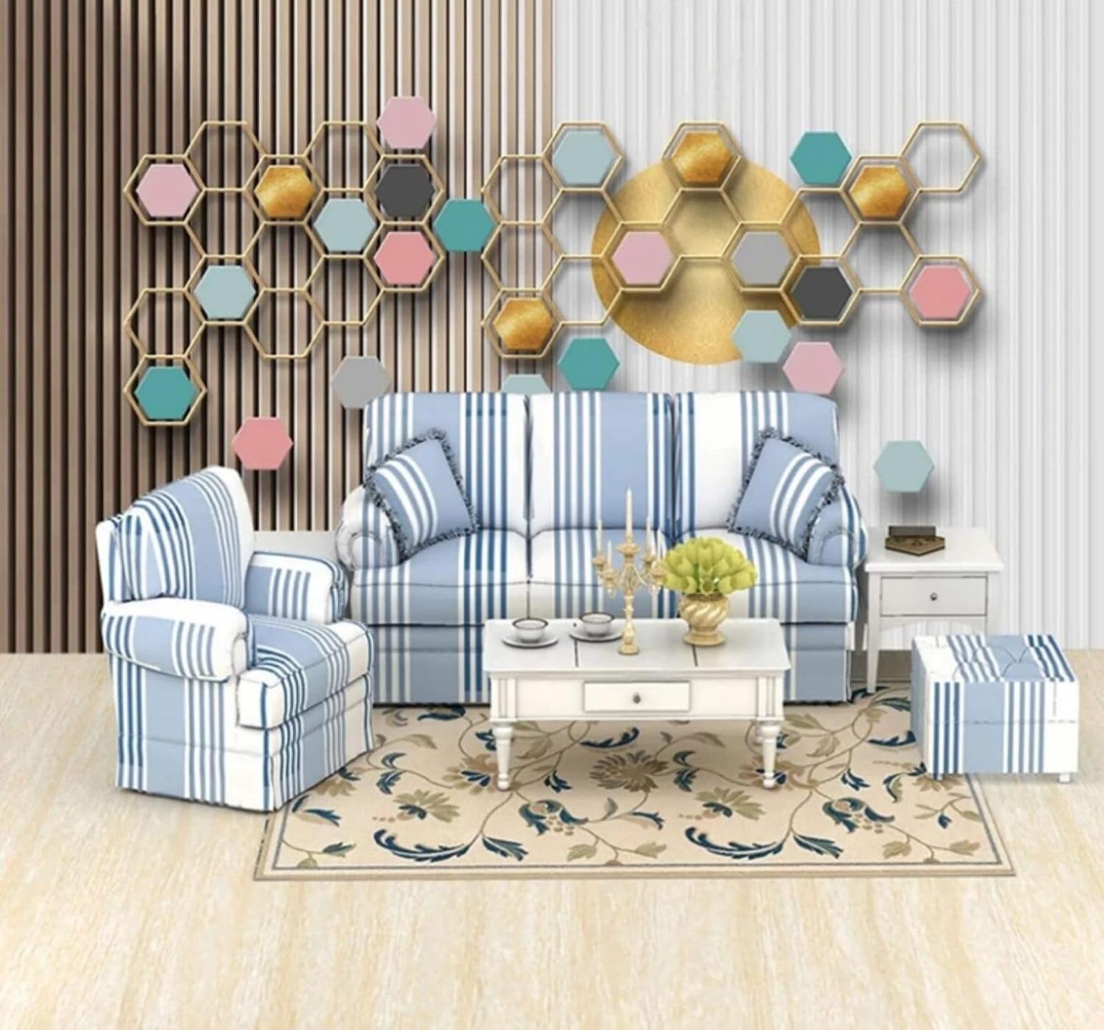 Xlming 430Cm×300Cm(B×H) Abstract Lines Geometric Hexagons Patterns 3D Wallpaper Luxury Silk Study Dining Feature Sofa Grey Bedroom Living Room Tv Decorative Wall-430Cm×300Cm