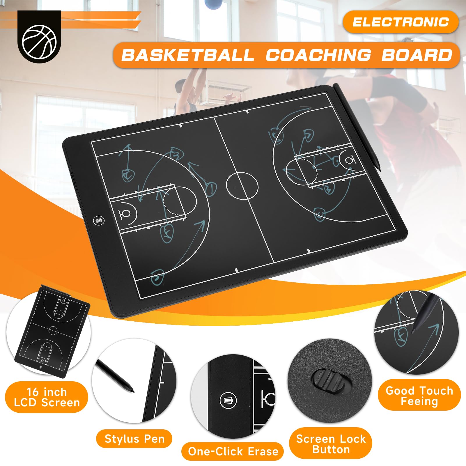 Tableaux Tactiques de Basket-ball Electronique, LCD 16 pouces Panneau d'entraînement de basket-ball,panneau de stratégie numérique avec stylet pour le jeu de basket-ball, l'entraînement,Compétition