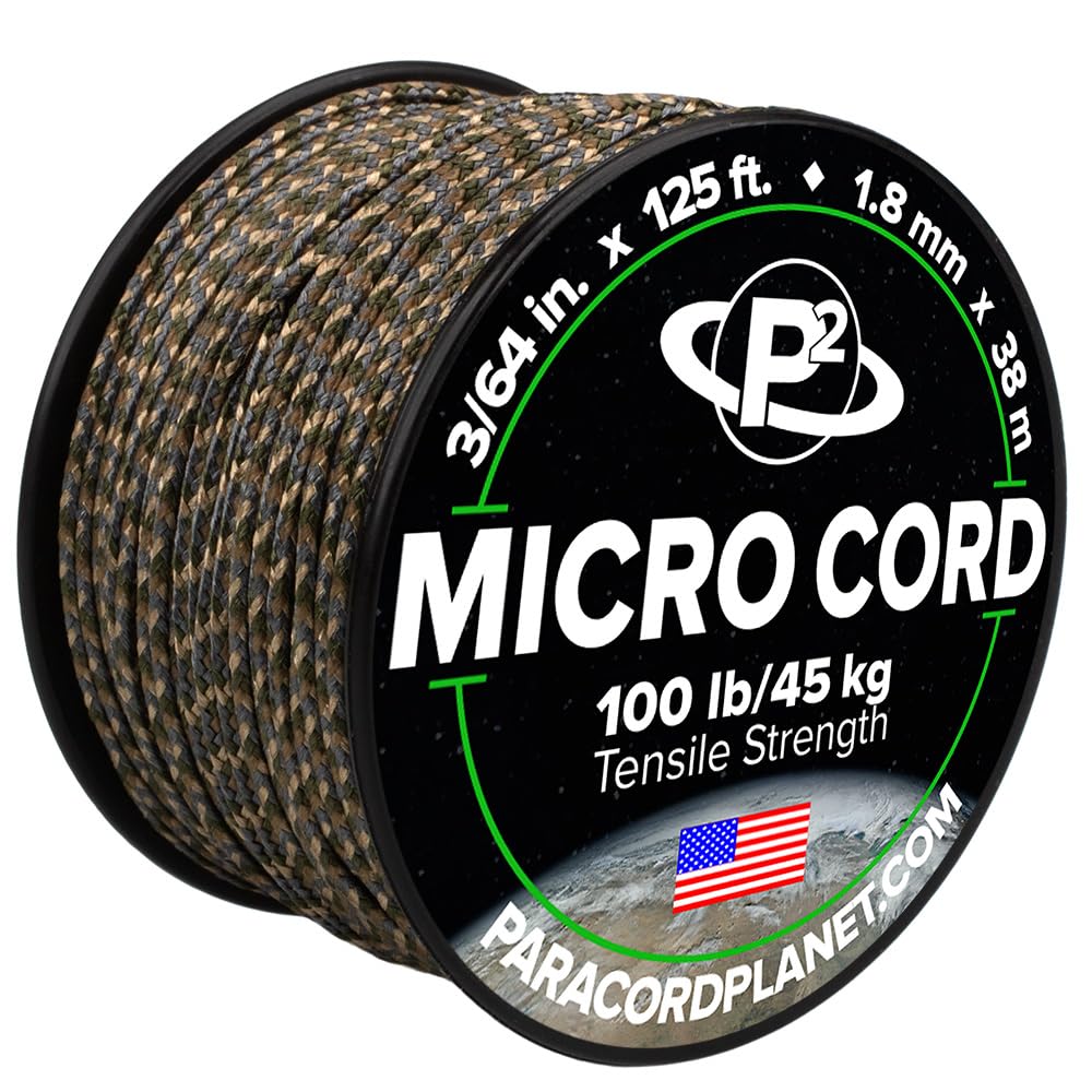 Paracord Planet Micro Paracord – Thin Braided Cord for Crafting, Fishing, and DIY Projects in 38m Spools – Multi Camo