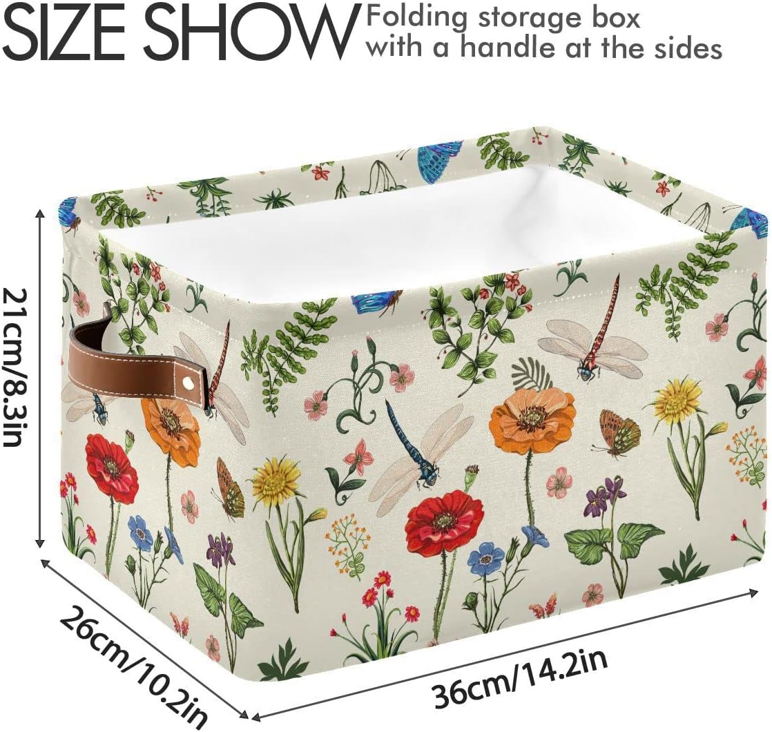 Spring Flowers Herbs Dragonfly Storage?Basket?Fabric?Laundry?Baskets Sunflower Lavender Daisy Storage?Boxes?Organizer?Bag?for?Baby?Cloth?Dog?Toy?Book?Storage?Cubes?Shelf?Closet?Bins?16¡Á12¡Á8?Inches