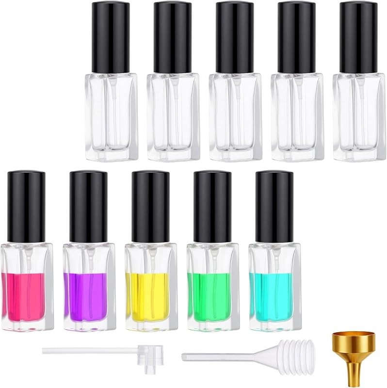 Segbeauty Frascos de Vidro Recarregáveis para Perfume com Névoa Fina e Tampa Preta, 5 mL, Pacote com 10