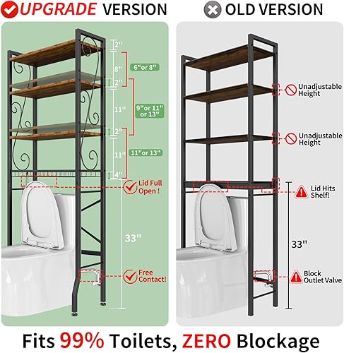 Miniatura 2 de Estante de almacenamiento sobre el inodoro de 4 niveles, estante organizador de baño sobre el inodoro, estantes y cesta de madera ajustables,