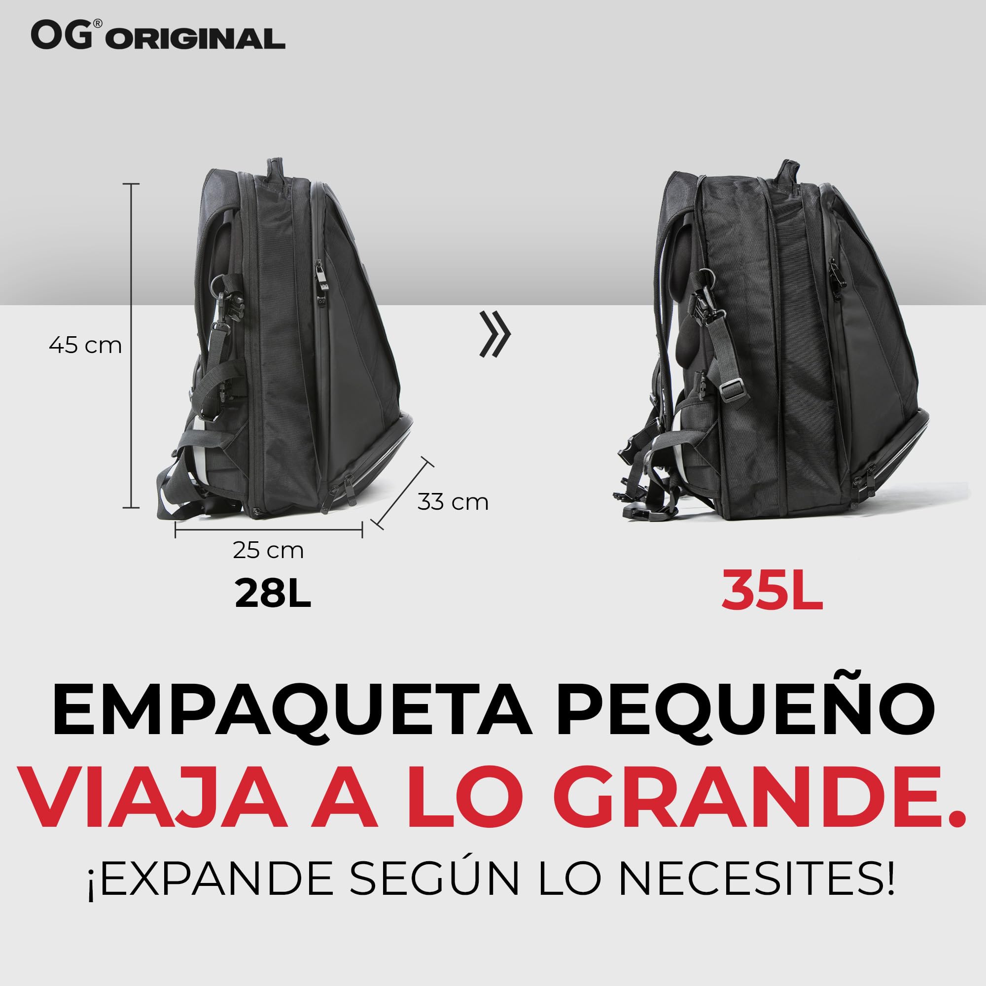 OG Original EZ-RiderPRO Mochila Moto Negra Expandible 28-35L, Bolsa Porta-Cascos Motorista, Correa Casco, Impermeable, Portátil, Reflectante