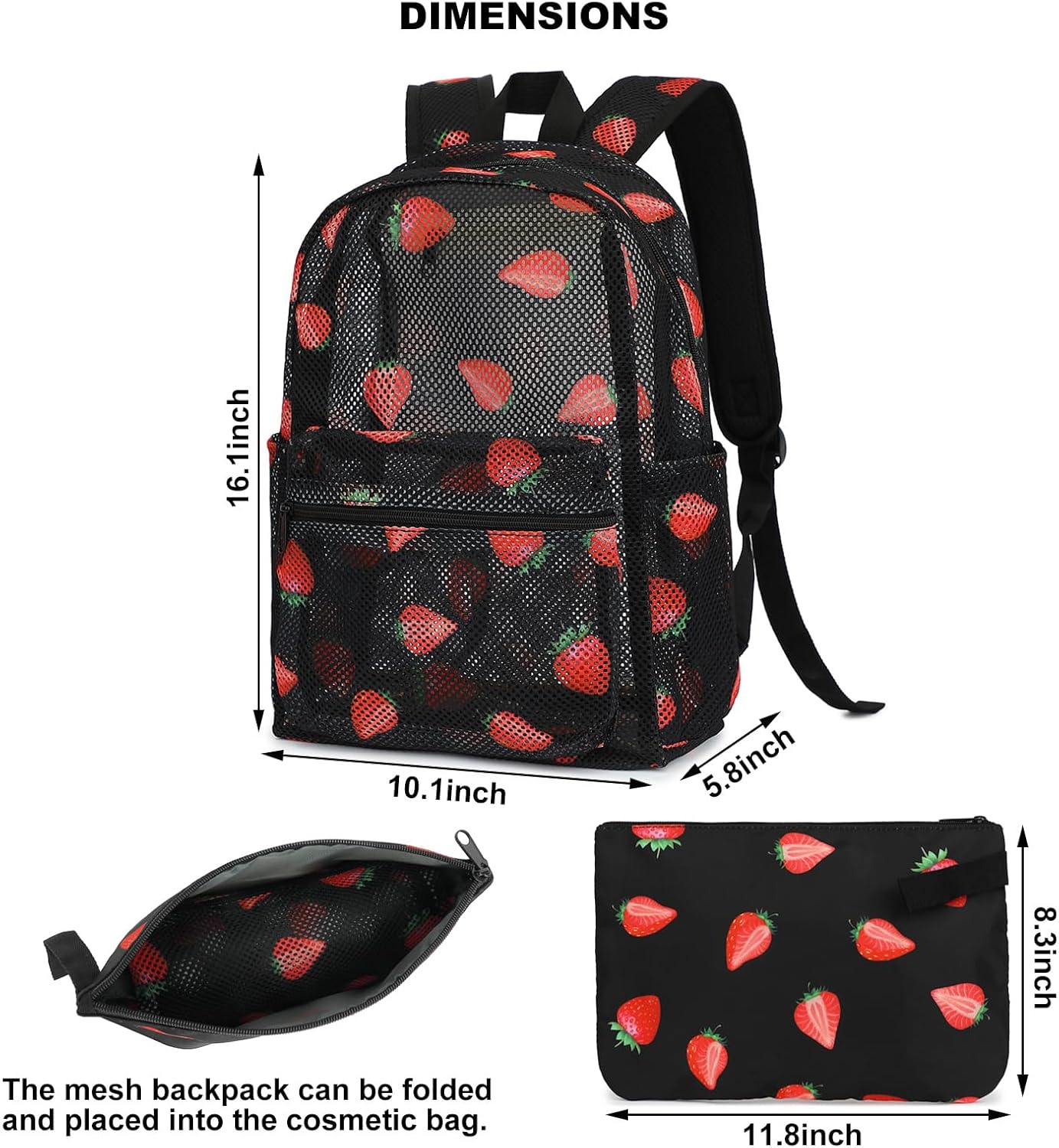 Strawberry Mesh Backpack for Girls, kids Women School Backpacks Semi-Transparent Bookbag See Through Beach Bag Daypack - Image 3