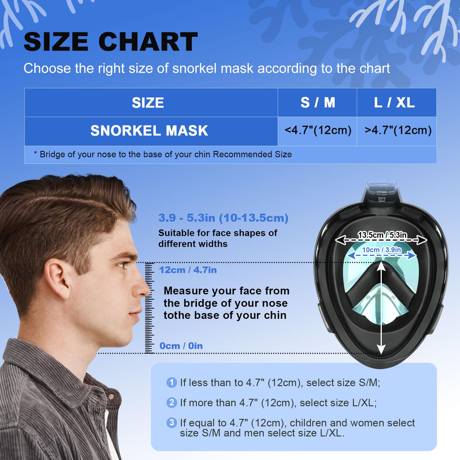 Odoland Snorkel Mask, Full Face Snorkeling Mask, 180 Degree Panoramic View Diving Mask with Camera Mount, Dry Top System Anti-Leak Anti-Fog Diving Mask for Adult, Men Women, Orange, L/XL