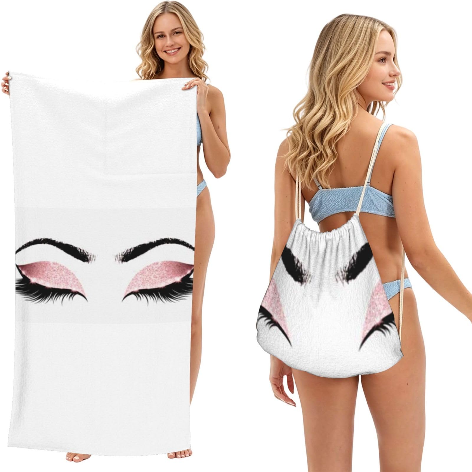 SATUSA Eyes Print 2-In-1 Foldable Beach Towel Backpack â€“ Camping, Yoga And Travel,Bath Towel With Built-In Storage, Convertible Beach Mat & Carry Bag