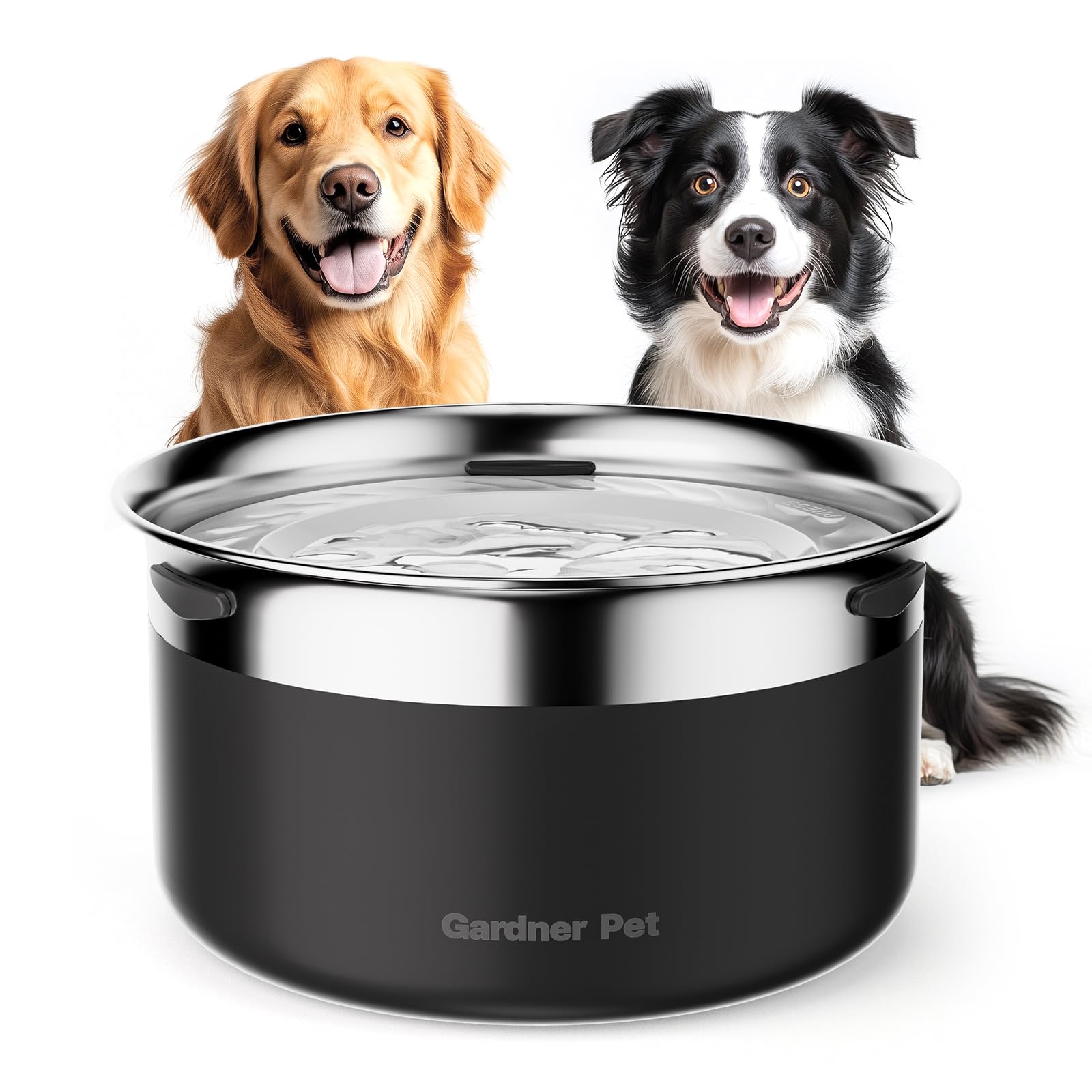 Gardner Pet Dog Bowls 1 Gallon (3.85L) Stainless Steel No Spill Dog Water Bowl, Slow Water Feeder Metal Bowls, Spill Proof Water Dispenser for Large Dogs, Promotes Healthy Hydration(Black)