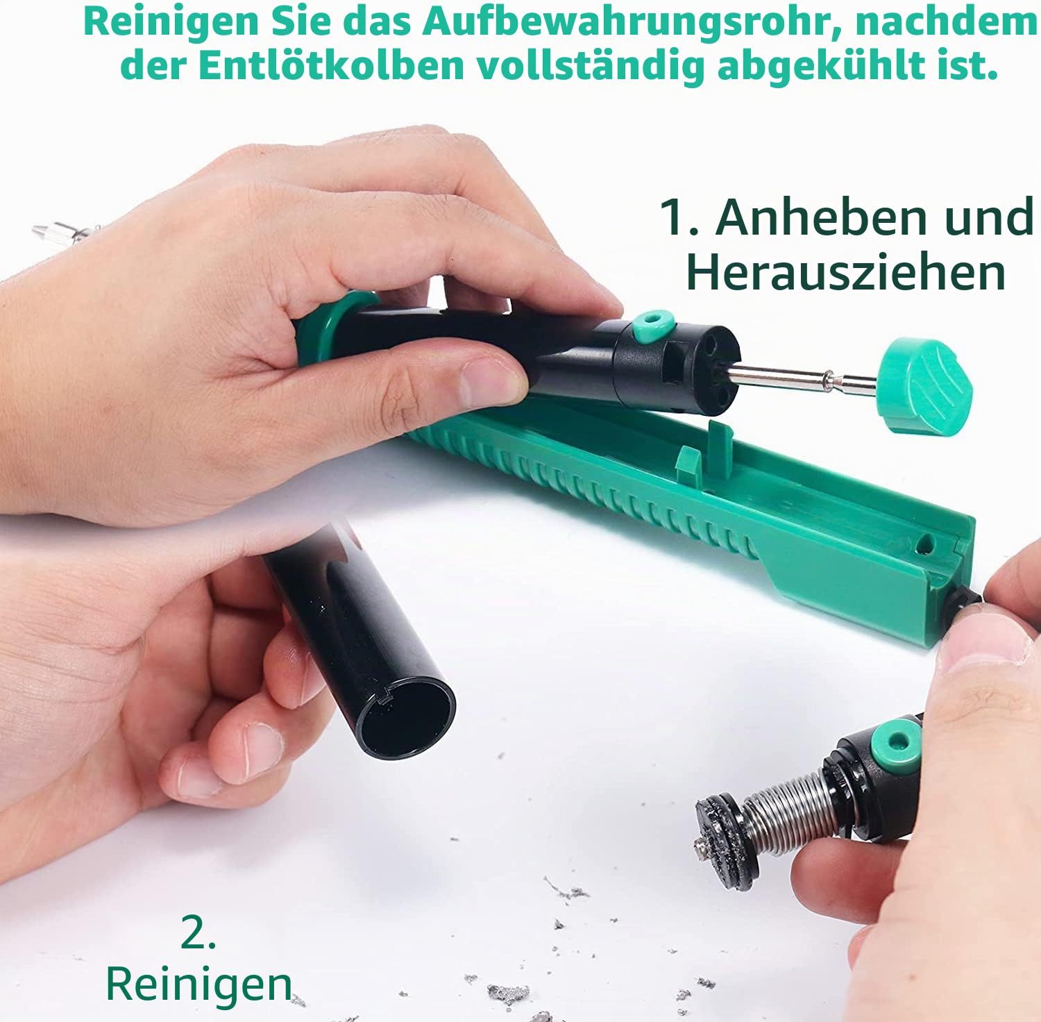 YIHUA 929D-V Elektrisches Vakuum Entlötkolben Lötkolben Sauger Entlötpumpe mit kürzerem Ladegriff und Entlötdüsen 1.0mm 1.2mm 2.0mm für Durchstecklötungen (EU PLUG)