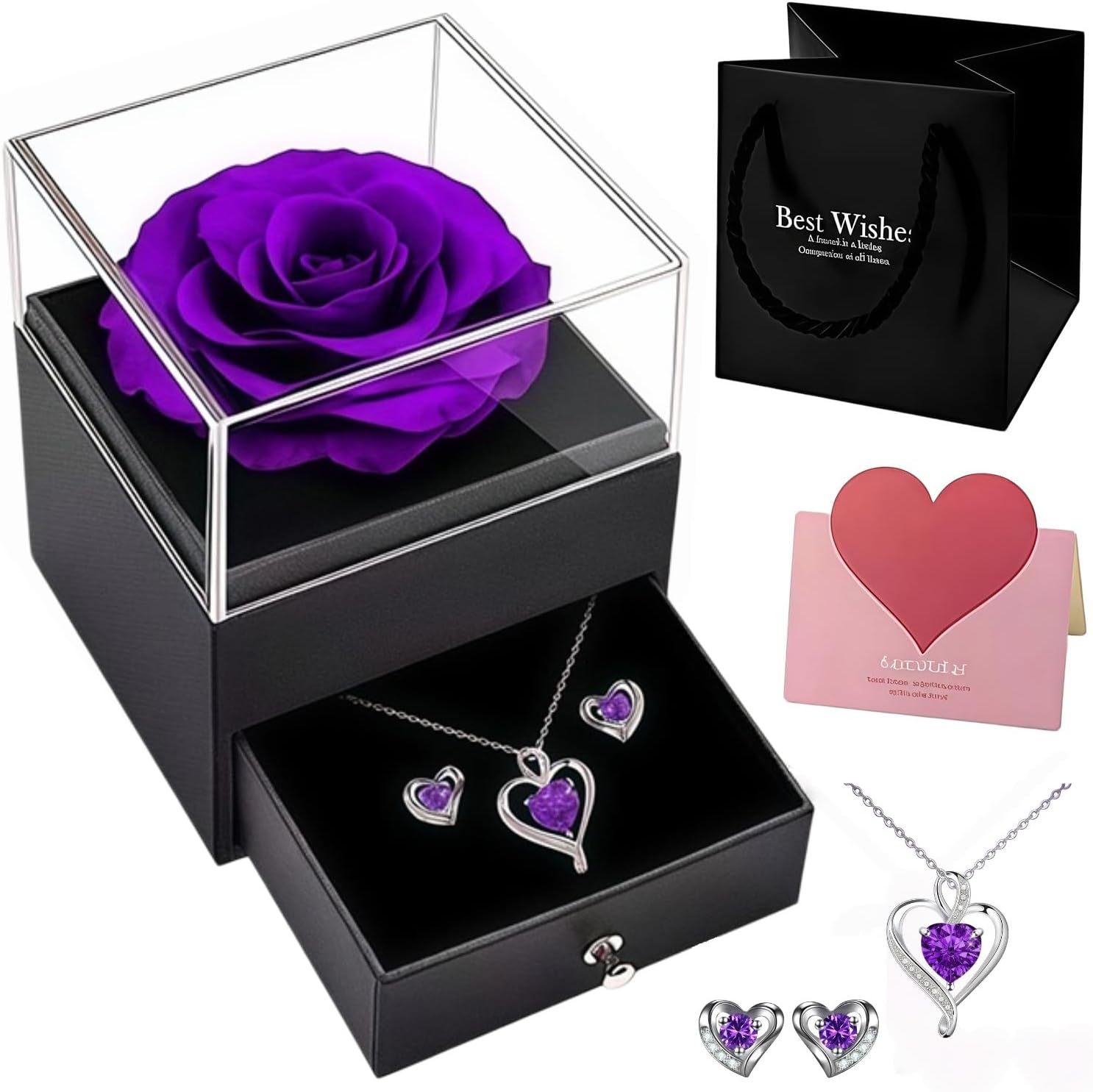 Eternal Rose Gift Box with Necklace & Earrings for Her
