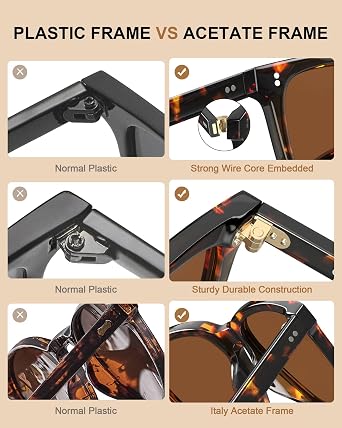 CARFIA Retro Polarised Sunglasses for Women UV400 Protection Driving Outdoor Acetate Frame