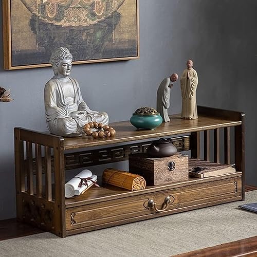 RYTM Mesa de meditación con almacenamiento, mesa pequeña de Puja de 3 niveles, santuario de Buda para oraciones, adivinación, adoración o muebles de