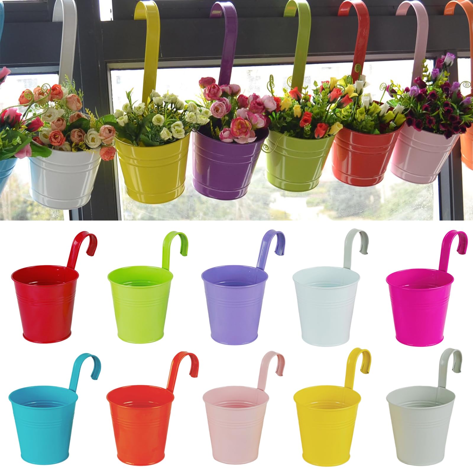Annie Garden10Pcs Hanging Flower Pots Metal Railing Planter Hanging Planter Pot Garden