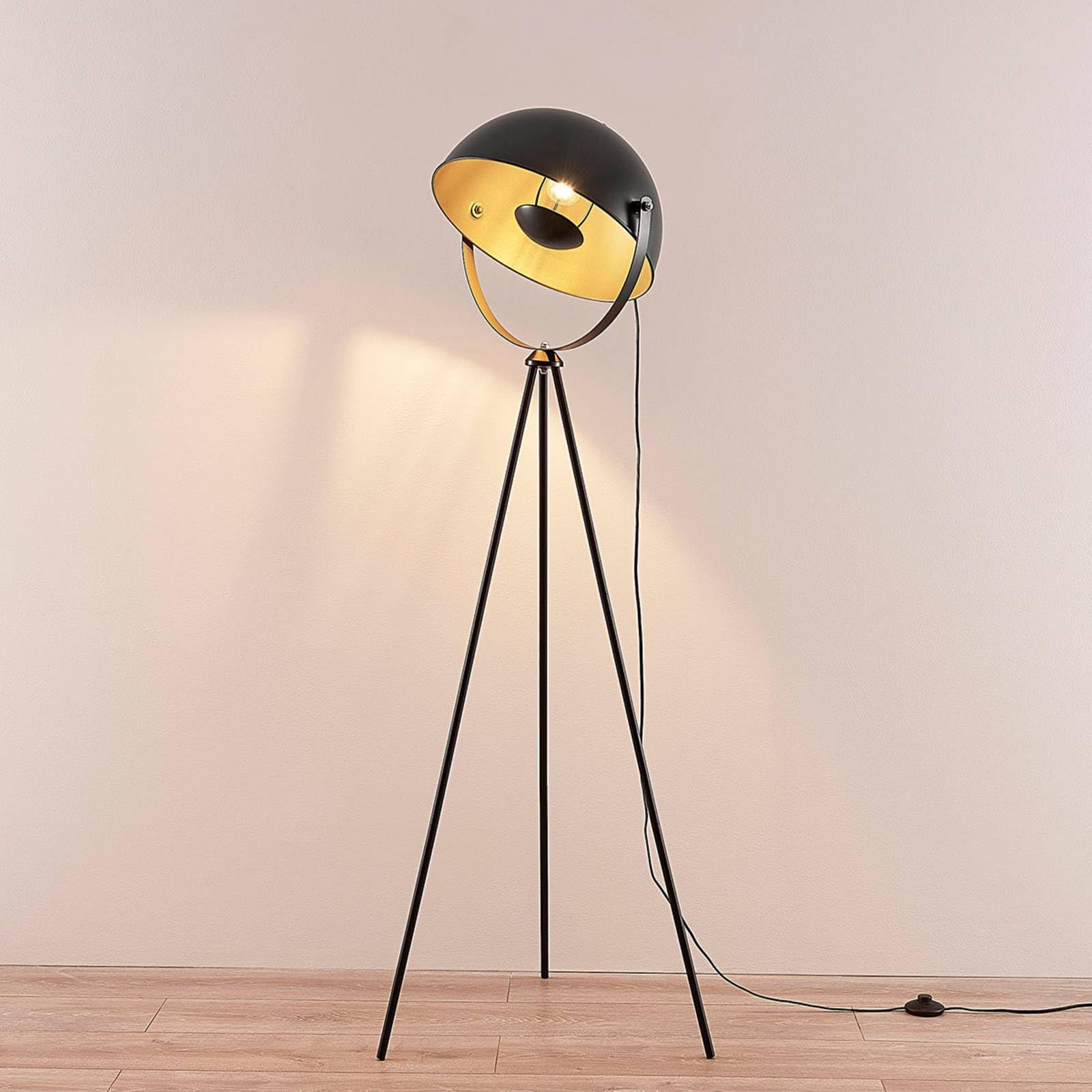 Lindby Lampadaire Trepied Meline (Moderne) en Noir Métal e. a. pour Salon & Salle à manger (1 lampe,à E27), Sur Pied Lampe a de Sol