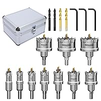 Vista 17 de Mollom 10 piezas (16-53mm) Kit de sierra perforadora de carburo TCT para metal duro, 10 cortadores de agujeros con 5 piezas extra de brocas piloto