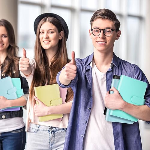 Miniatura 5 de 6 carpetas de piel sintética A6 rellenables con 6 anillos, agenda personal de hojas sueltas con cierre de hebilla magnética (rosa, verde, morado,