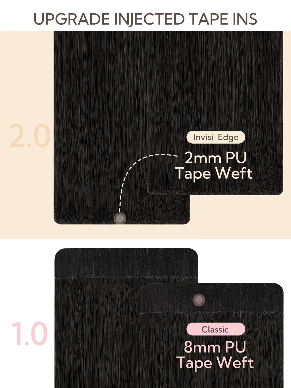 HOTBANANA Invisi Edge Tape in Hair Extensions Human Hair, 20inch 50g 20pcs Natural Black Invisible Tape in Extensions Straight Seamless Real Remy Hair Injected