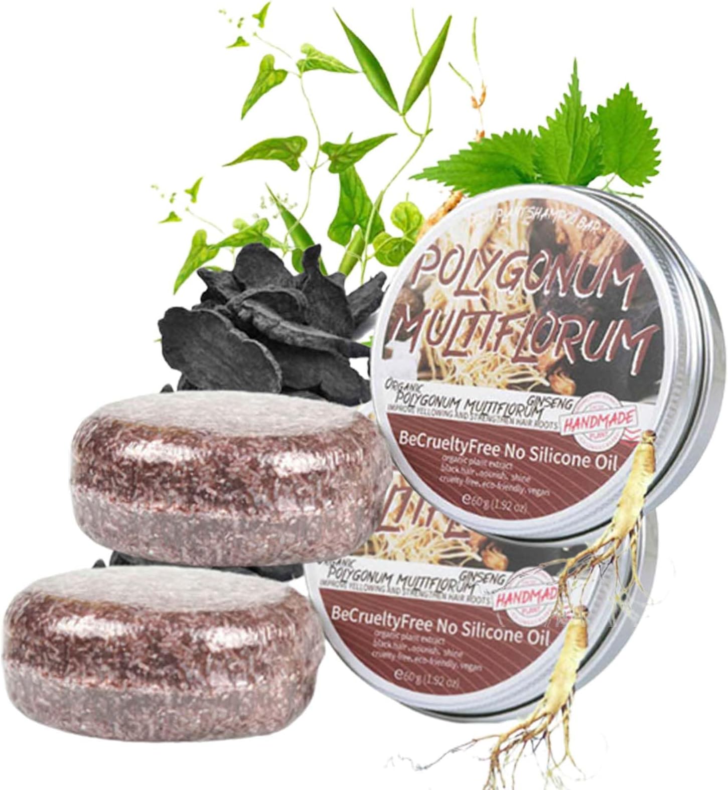 Trendyfave Polygonum-multiflorum Shampoo Bar,Organic Grey Reverse Hair Growth Shampoo,Conditioner Effect Hair Darkening Shampoo Bar,Nourish Scalp,Anti Hair Loss Shampoo,For All Hair Types -2PC