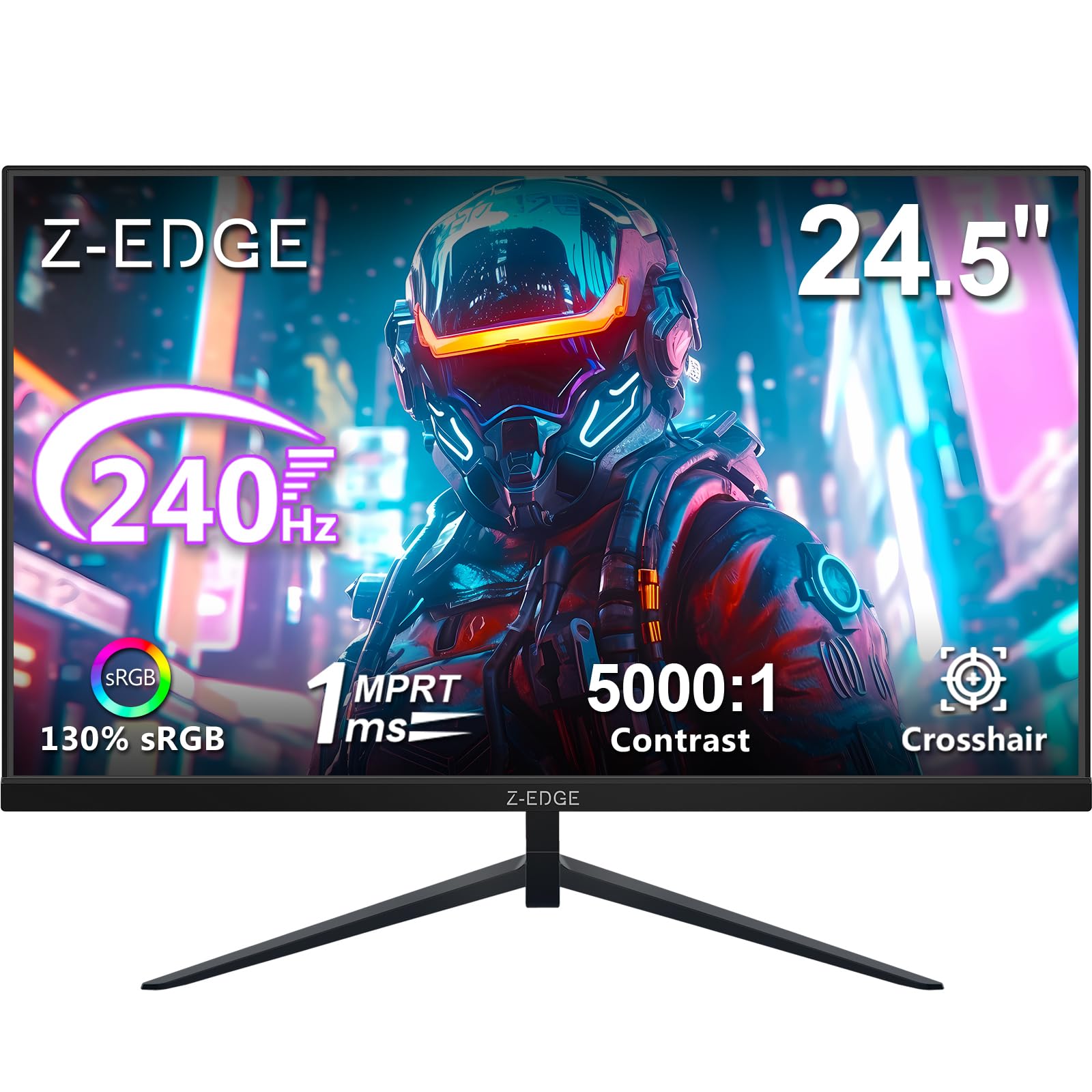Z-Edge Monitor Gaming 24,5 Pulgadas, 240 Hz, 1 ms de resolución, Full HD 1080p, Panel VA 16:9, 350 CD/m² Brillo, FreeSync, HDMI y DisplayPort, Compatible con VESA, Negro
