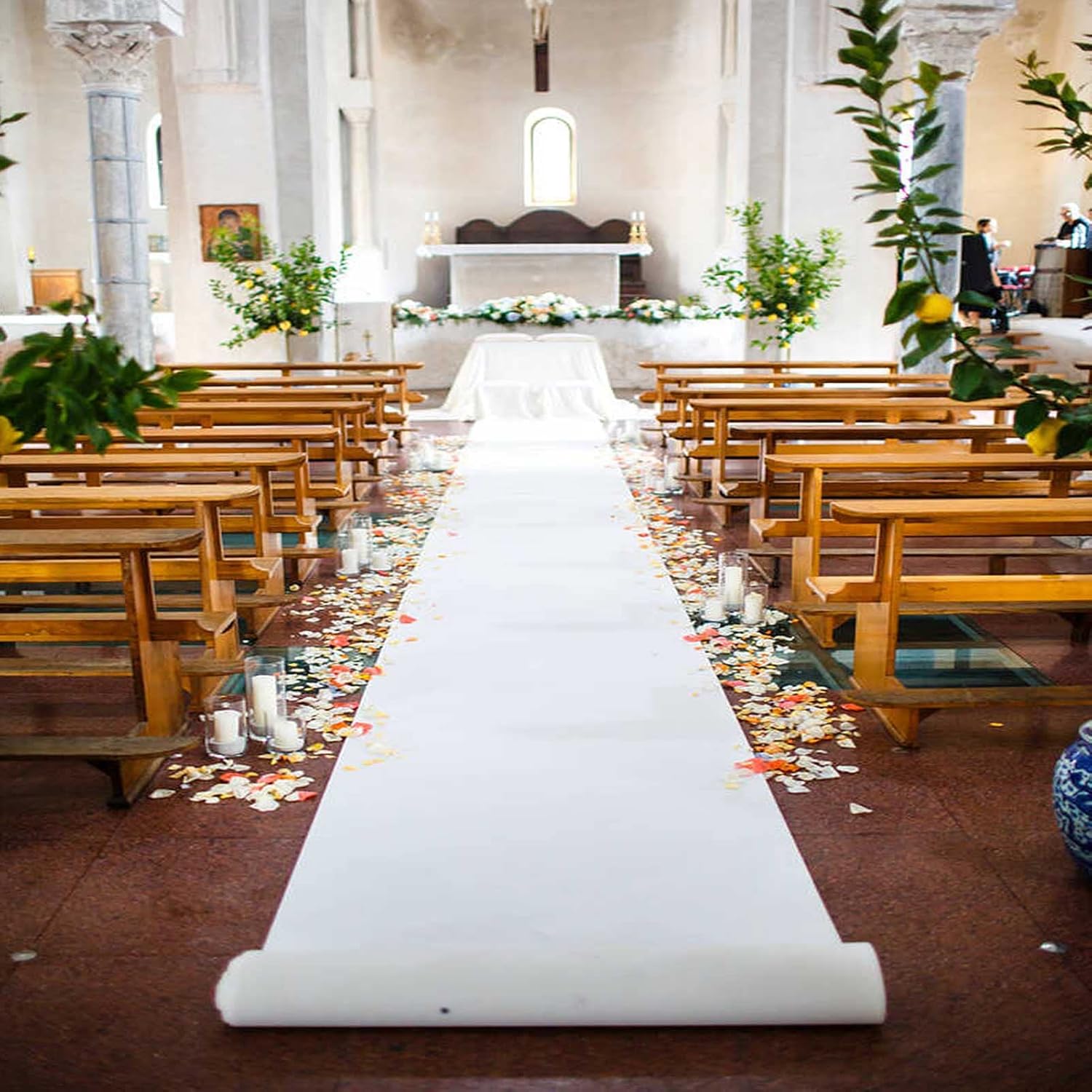 White Aisle Runners for Weddings, Polyester Aisle Floor Carpet Runner, Non-Slip Runway Rug Runners for Church Party, Outdoor or Indoor Decoration 2mm Thickness
